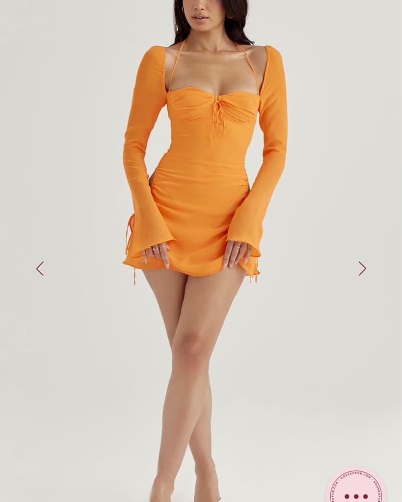 Tangerine Chiffon Halter Mini Dress - Image 2