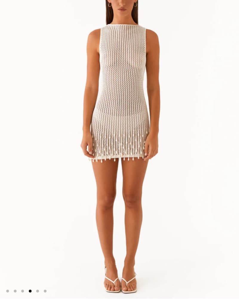 Beaded Crochet Knit Mini Dress - Image 3