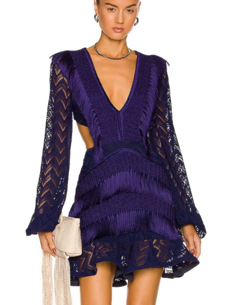 Patbo Cut Out Fringe Dress Purple XS - Image 1