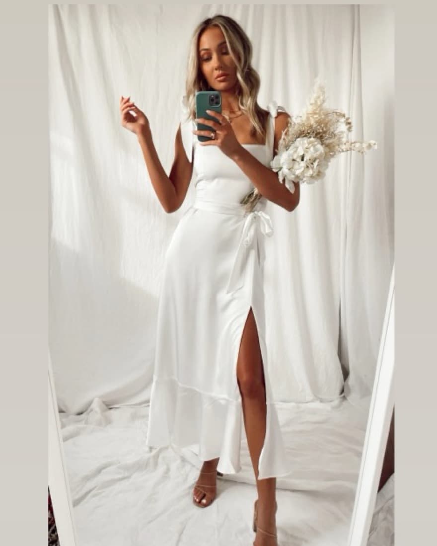 White Satin Garden Midi Dress - Image 4