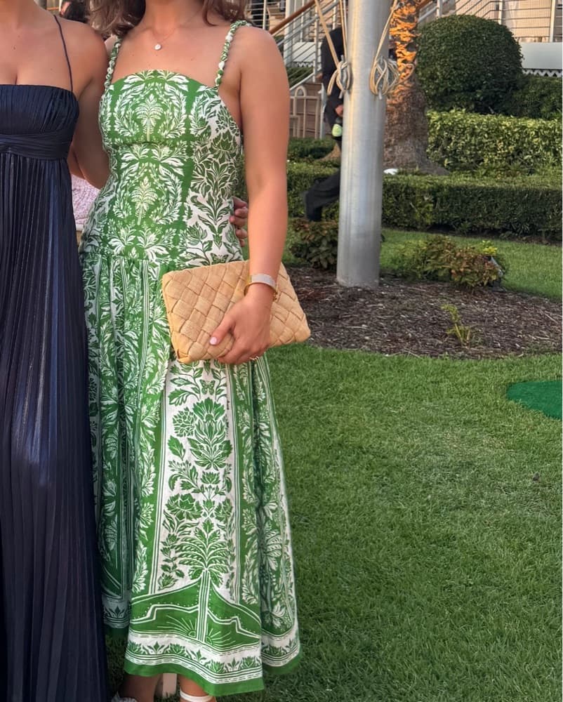Elegant Green Floral Midi Dress - Image 1