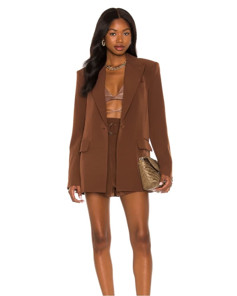 Sophisticated Brown Belted Shorts Set - Image 1