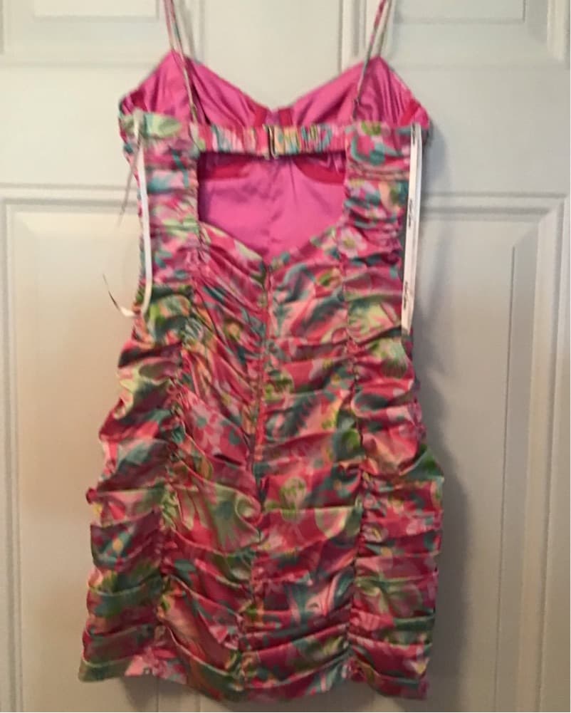 Tropical Floral Ruched Slip Dress - Image 2