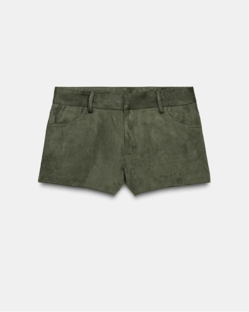 green suede micro shorts - Image 3