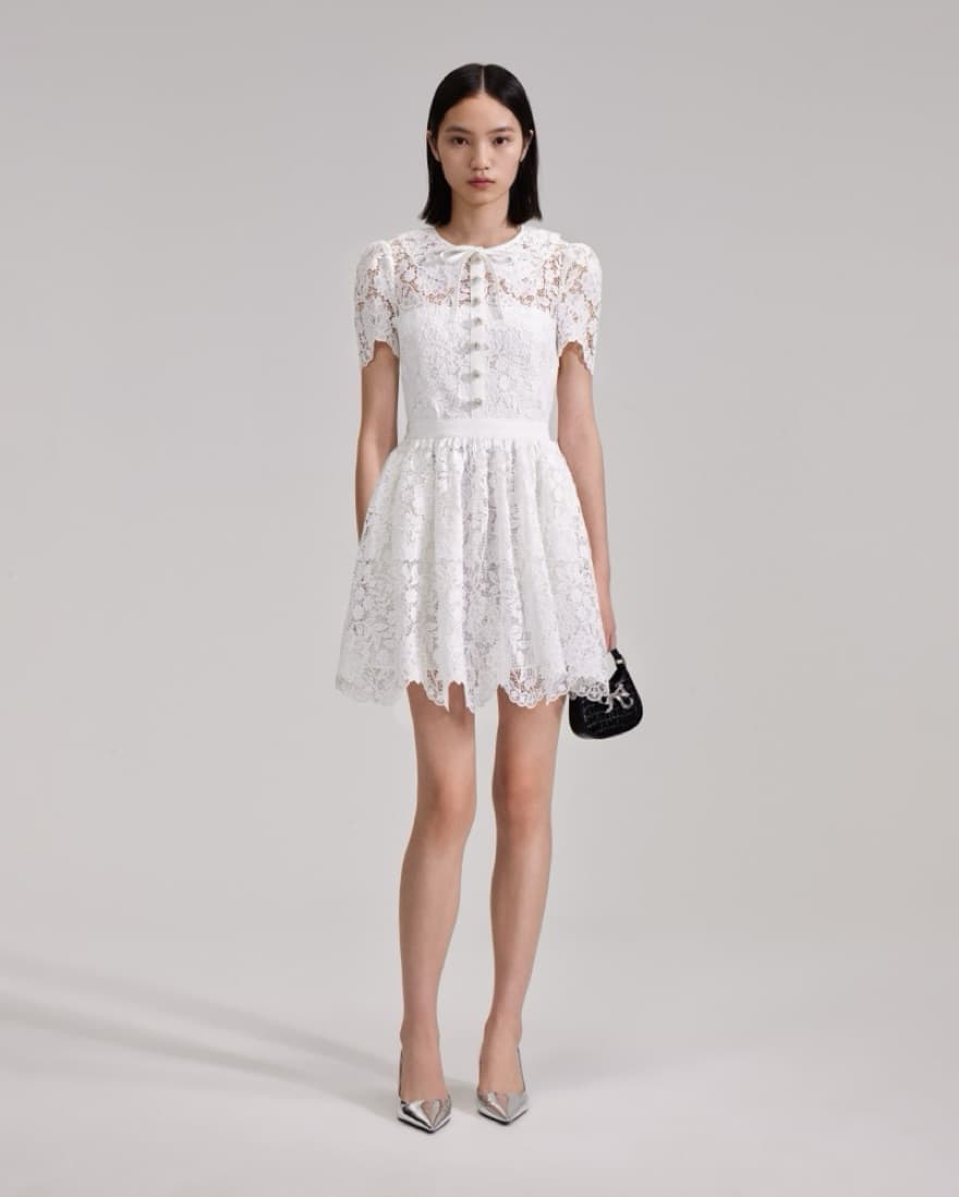 Self Portrait White Cord Lace Mini Dress - Image 3