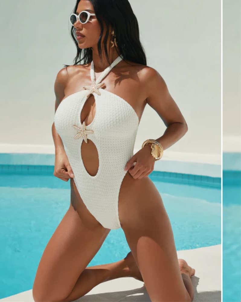  Starfish-Accented White Swimsuit  - Image 1