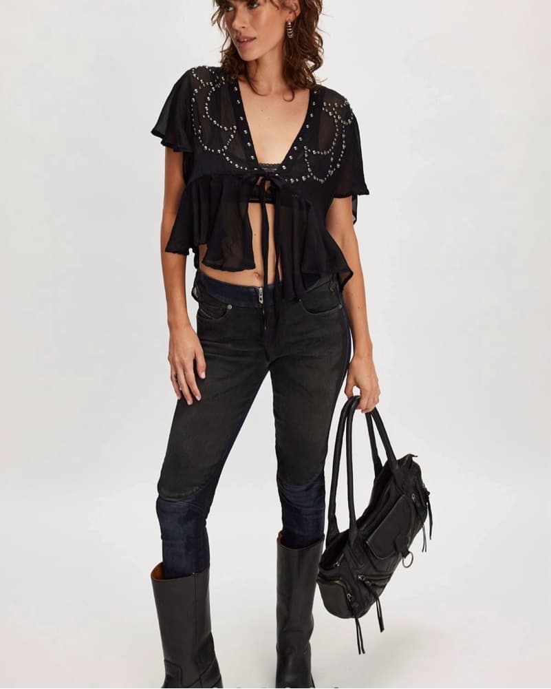 Free People Black Studded Western Blouse - Image 2