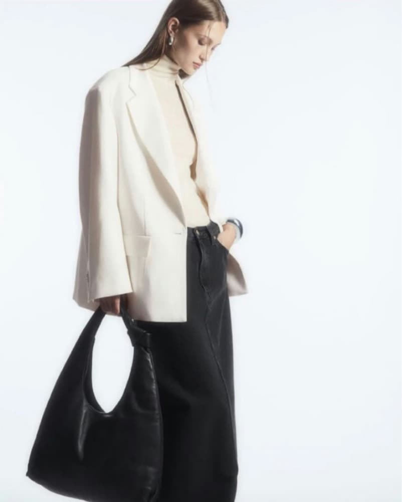 COS Minimalist Crepe Blazer - Ecru - Image 3