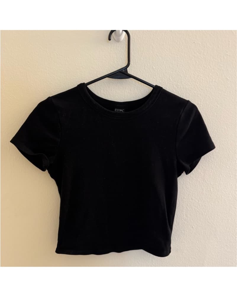 Black Crop Fitted Short Sleeve T-Shirt - Image 1
