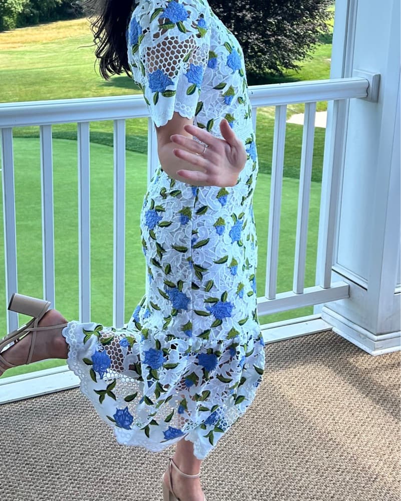 Lace Blue And White Floral Midi Dress - Image 3