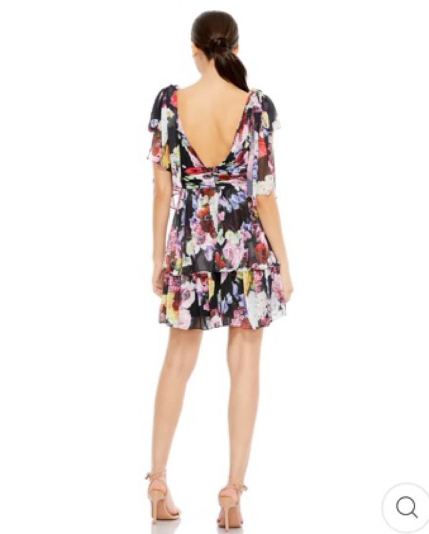 Black Floral Print Tiered Wrap Dress - Image 3