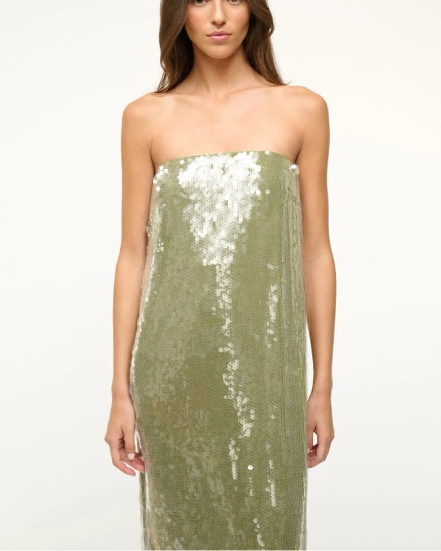 $595 STAUD Casey Gown Olive Green - Image 6
