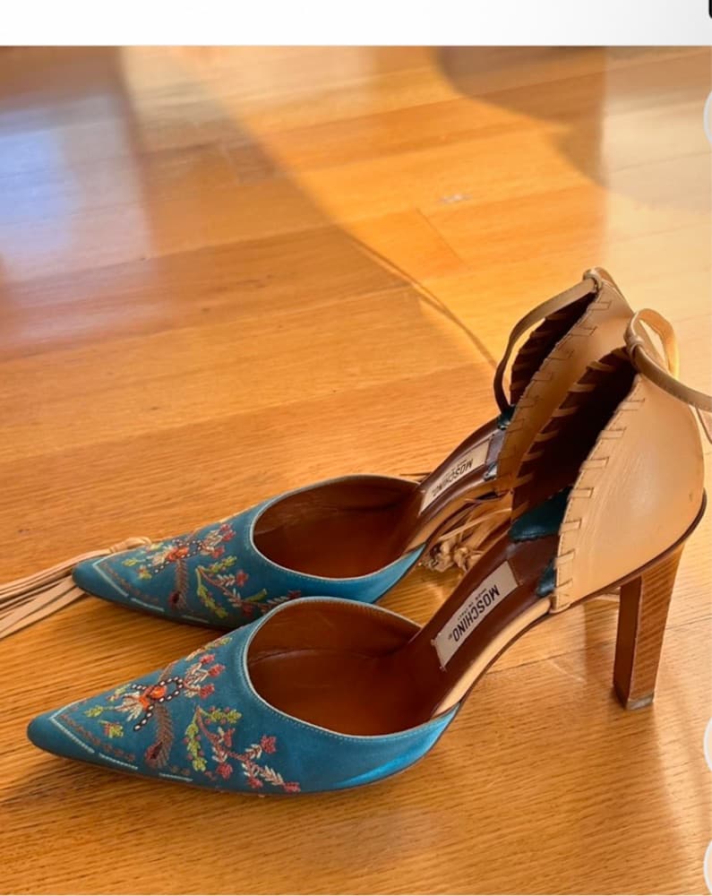 Moschino Embroidered Blue Heels - Image 1