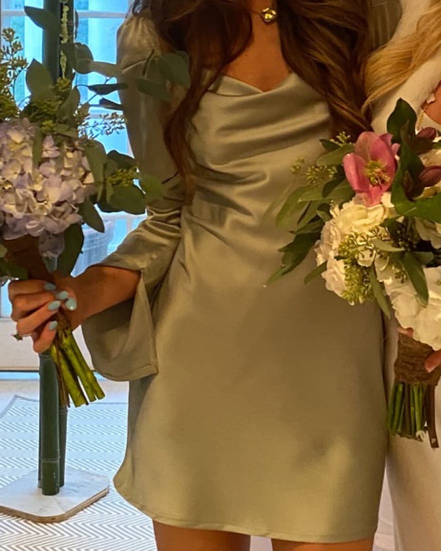 Silk Mini Dress Sage - Image 2
