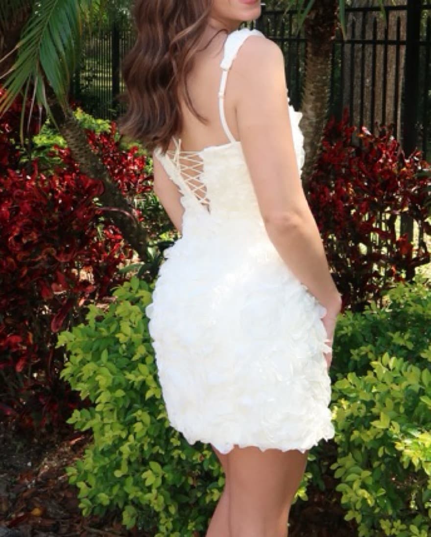 White Floral Applique Mini Dress - Image 4