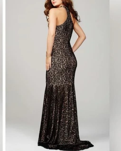Jovani Black And Nude Lace High Neck Gow - Image 2