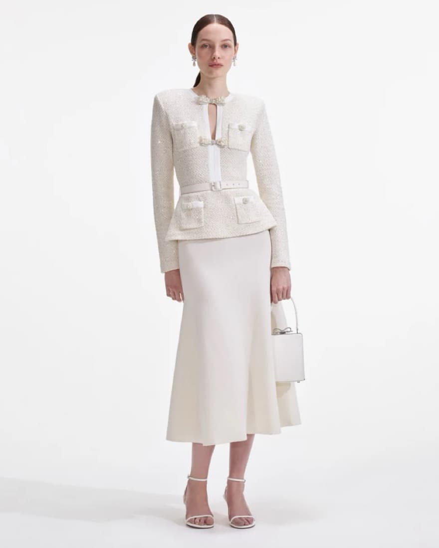 $630 Self Portrait Pearl Bow Midi Dress - Image 1