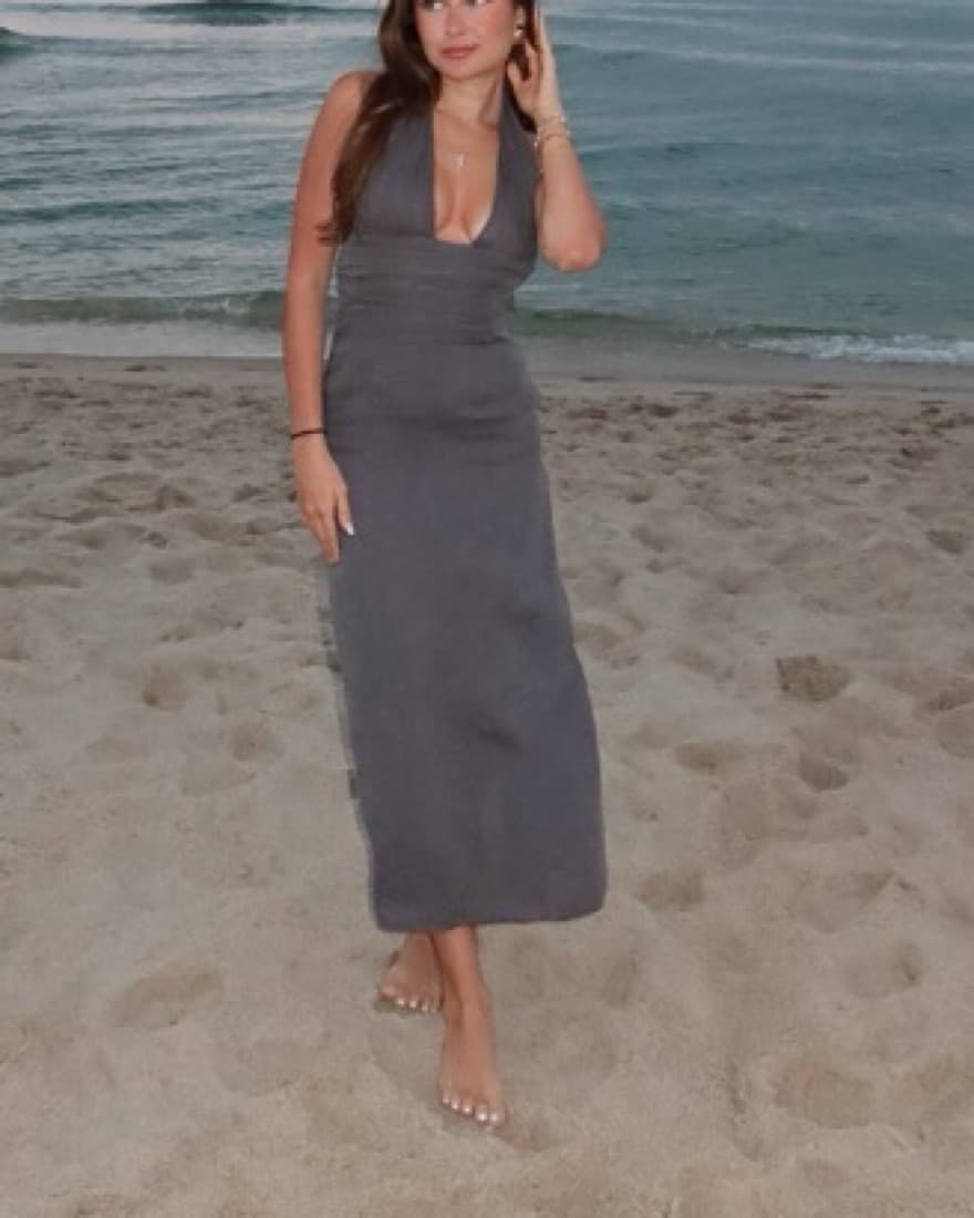 Grey Linen Maxi Dress - Image 2