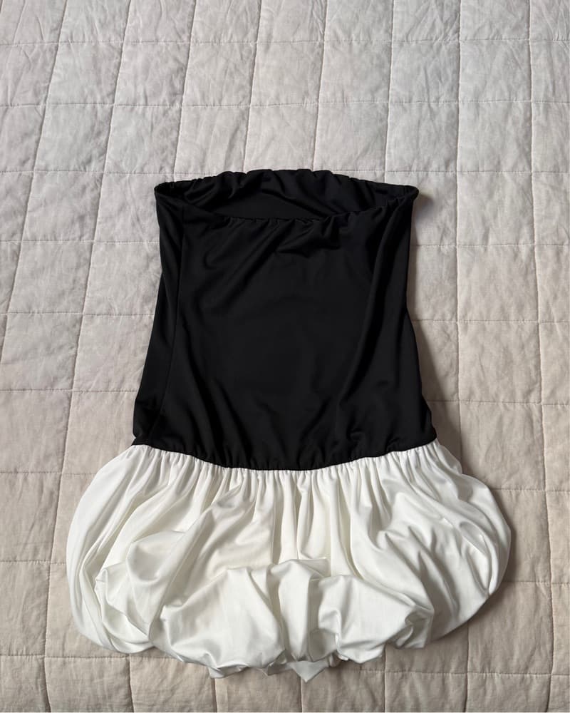 Black/white strapless mini bubble dress  - Image 5