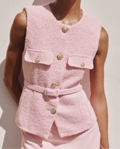 Structured pink belted vest - Image 1