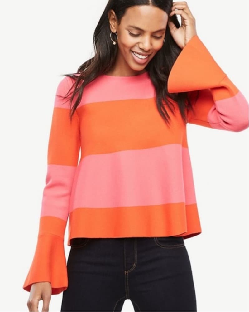Ann Taylor Striped Sweater Bell Sleeve - Image 1