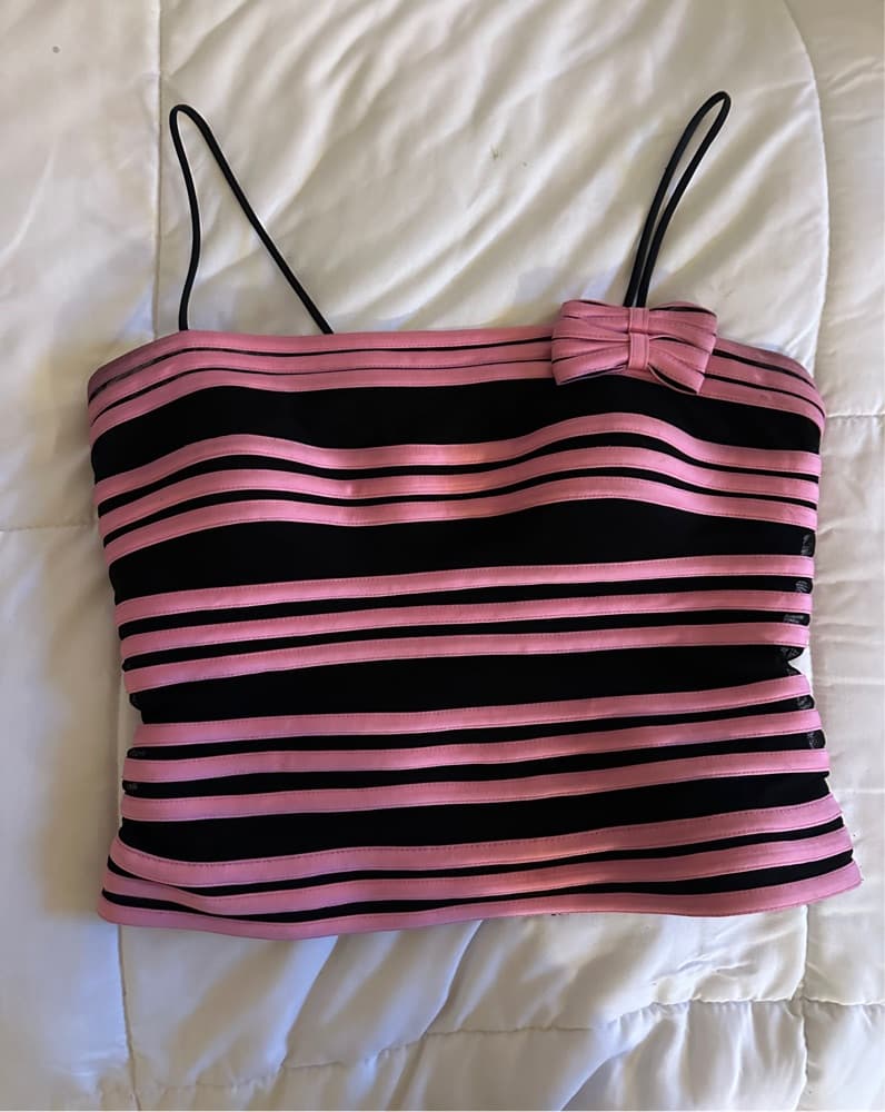 Chic Pink and Black Striped Camisole - Image 1