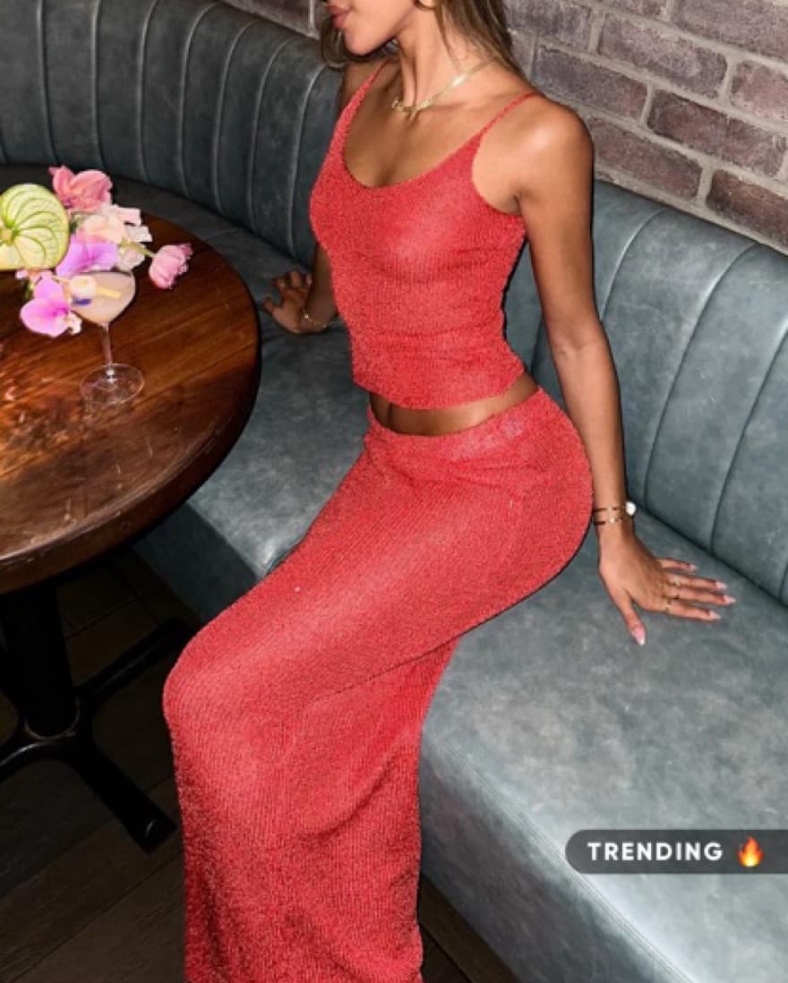 Red White Fox Shimmery Maxi Set - Image 1