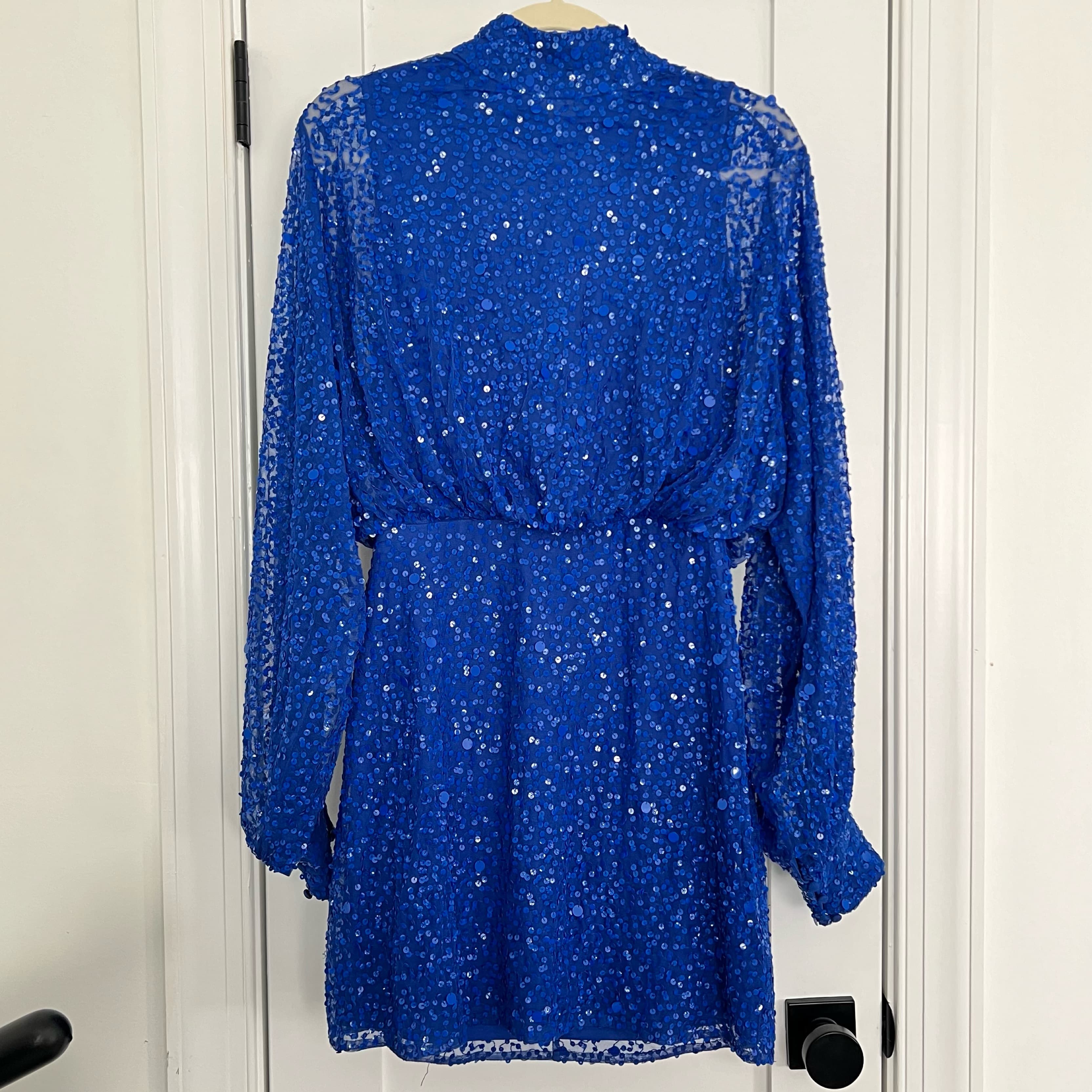 Iconic Blue Sequin Balloon Sleeve Mini  - Image 3