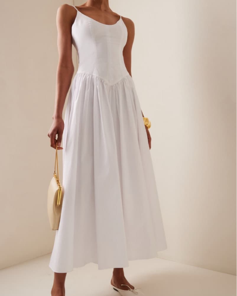 Staud Drop Waist Midi Dress White Sz 0 - Image 1