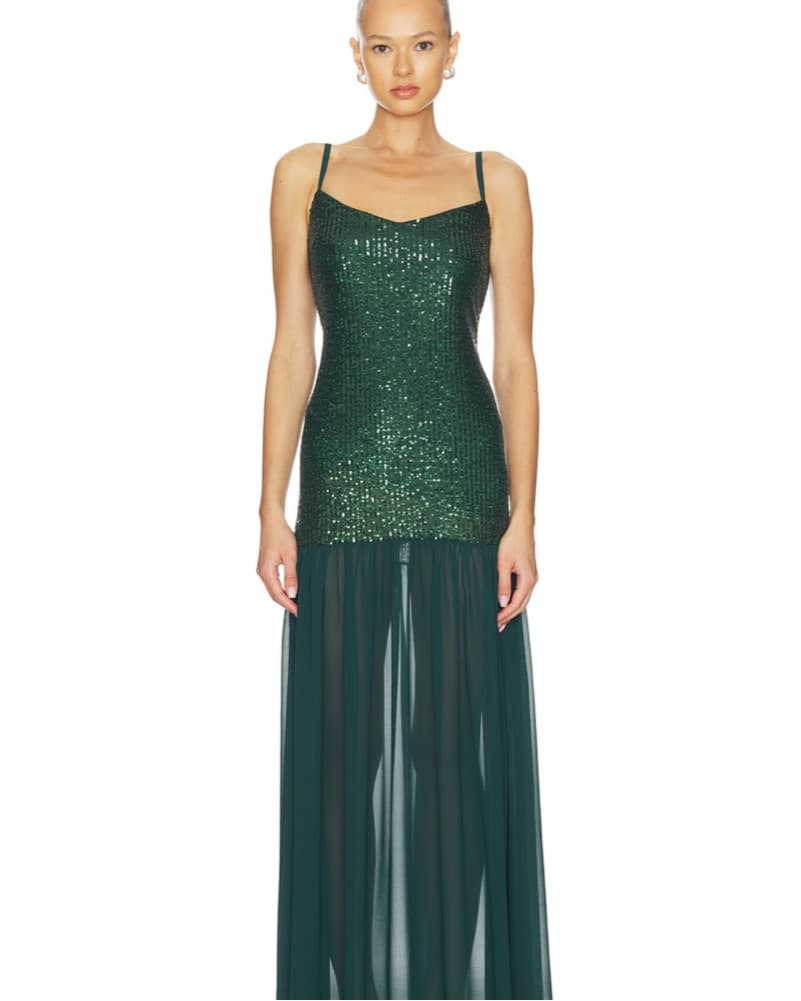 Dalia Maxi Dress In Emerald Sequins - Image 2