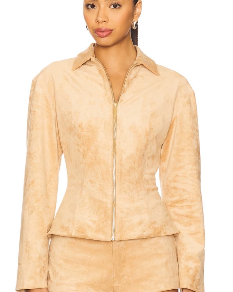 Amanda Uprichard Tan Suede Zip-Up Jacket - Image 4