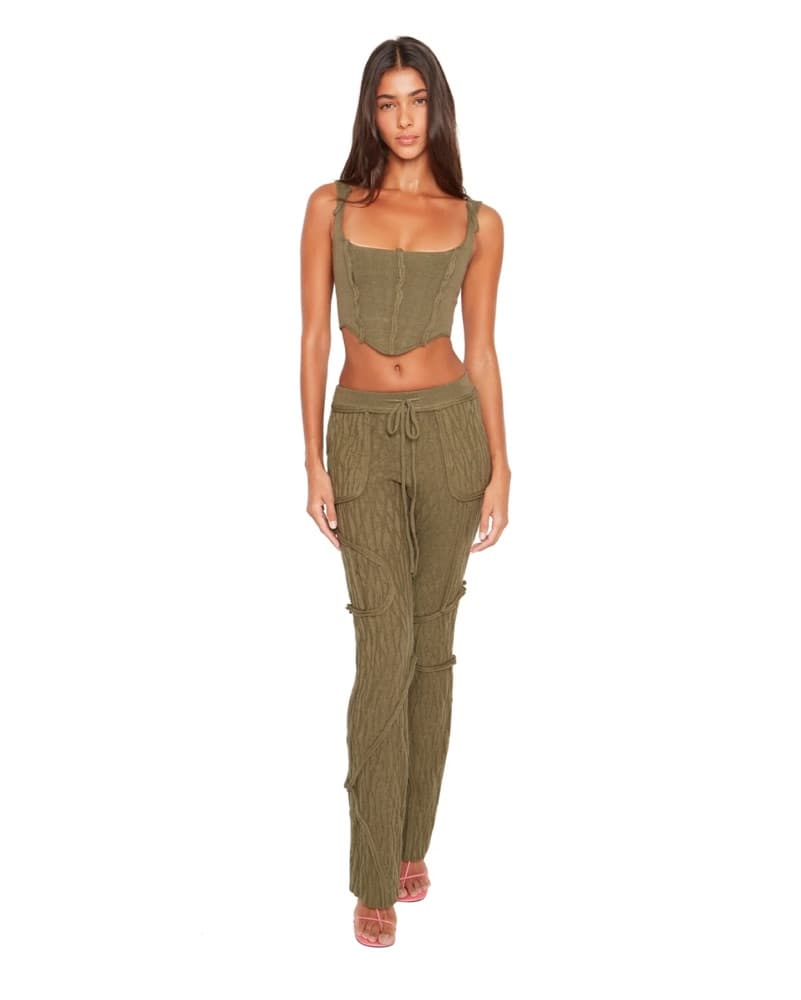 Guizo Olive Green Ribbed Crop Top Corset - Image 4
