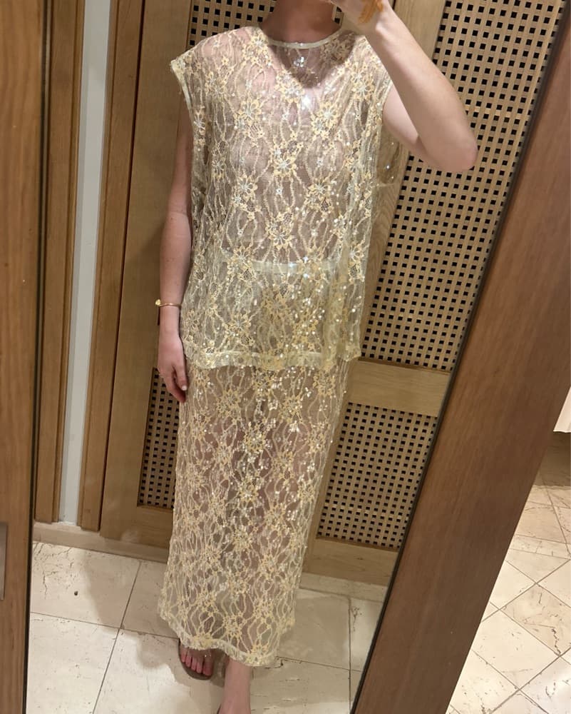 Sequin Midi Skirt And Top Set In Apricot - Image 4