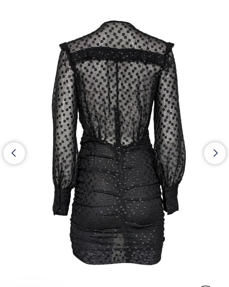 Isabel Marant Silk Sheer Black Metallic Sparkly Mini Ruffle Western Sexy Going Out Dress - Image 5