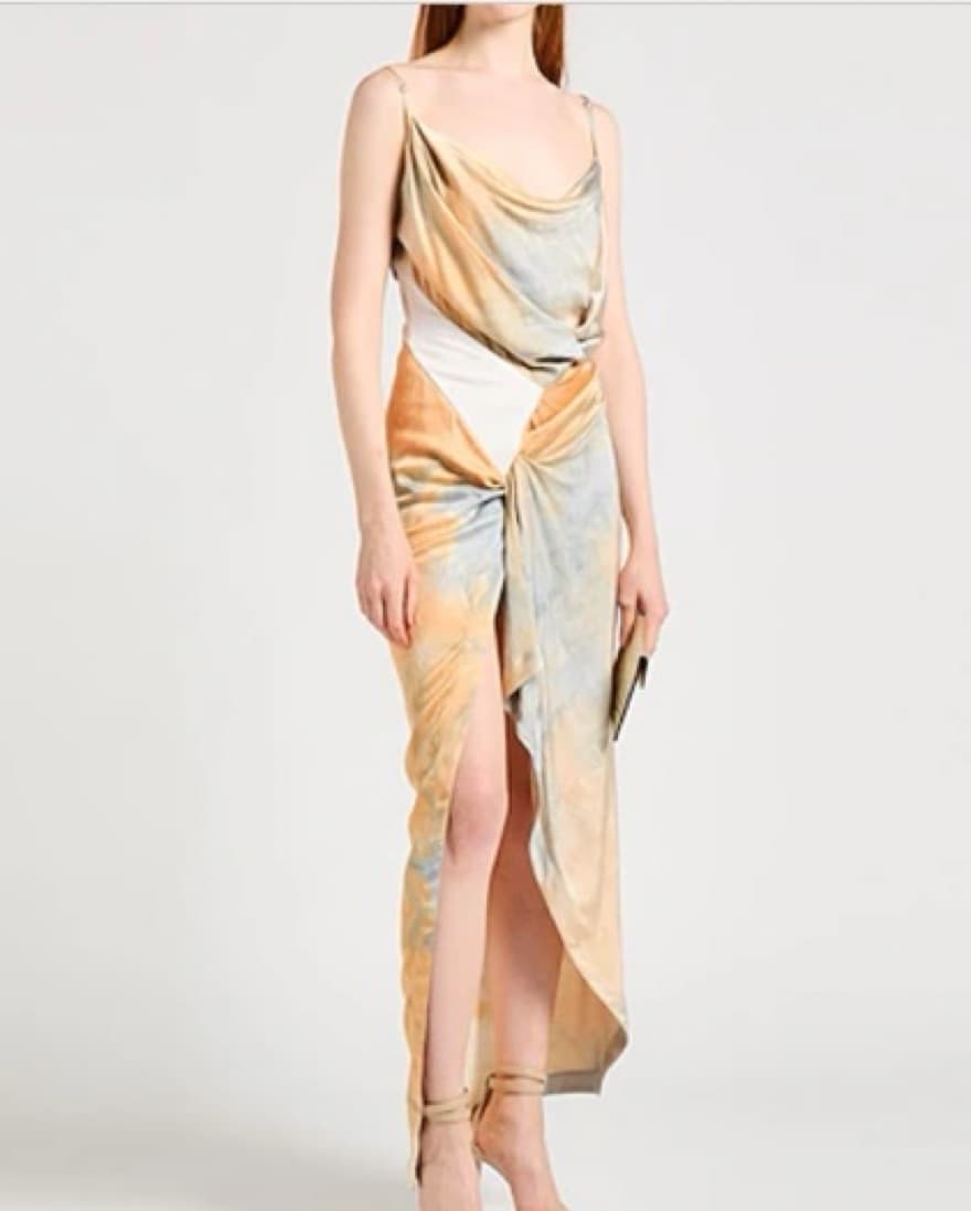 Off White Tie-Dye Draped Dress - Image 3