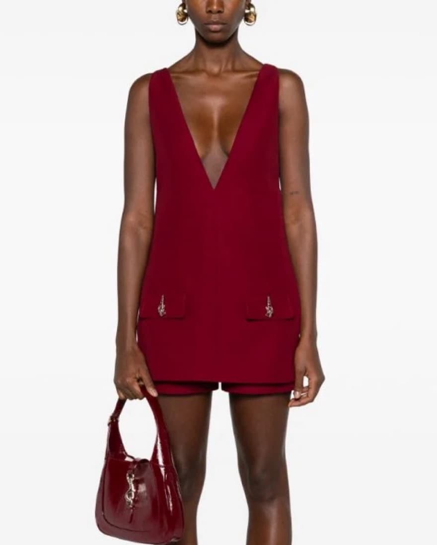 Gucci V-Neck Twill Romper - Image 1