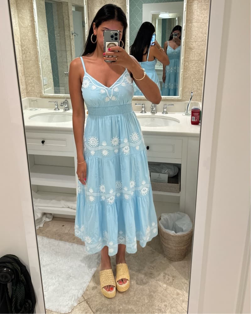 Light Blue Embroidered Midi Dress - Image 1