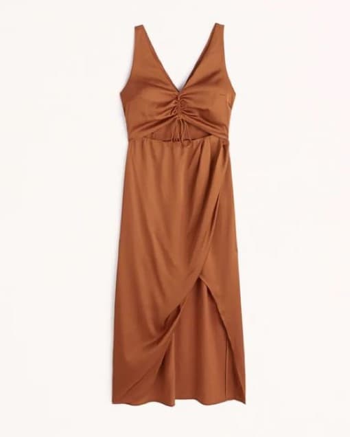 Abercrombie Cinch-Front Satin Midi Dress - Image 1