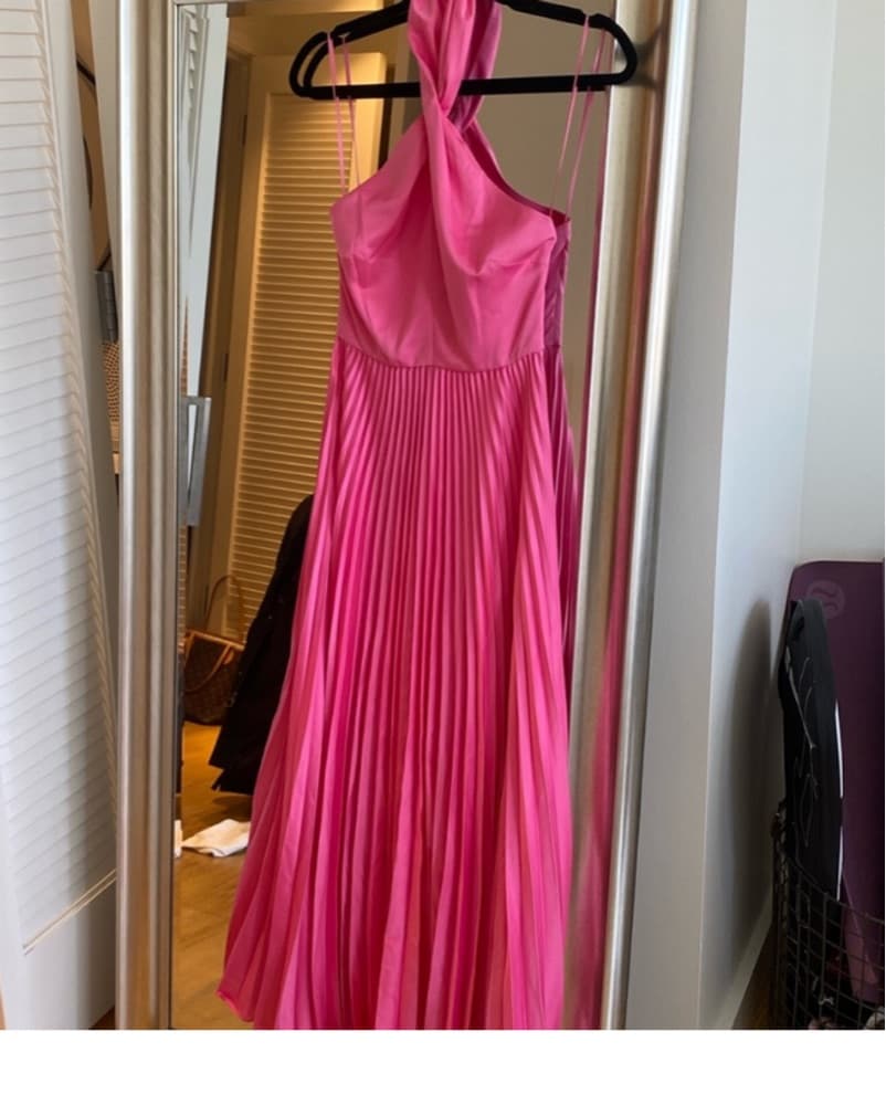 Vibrant Watermelon Pleated Halter Maxi Dress - Image 3