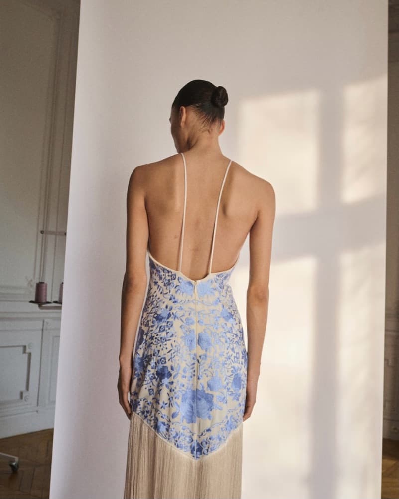 Stunning Blue and White Floral Fringe Dress - Image 2