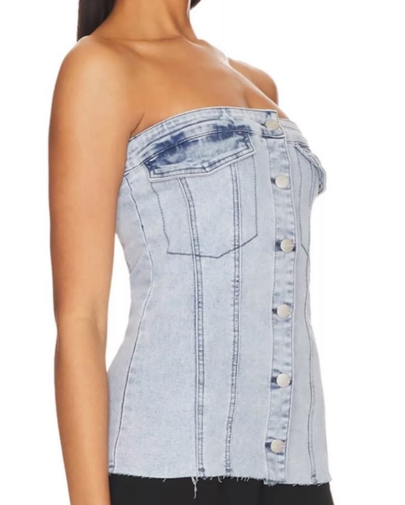 Denim Tube Top with Button Detail - Image 1