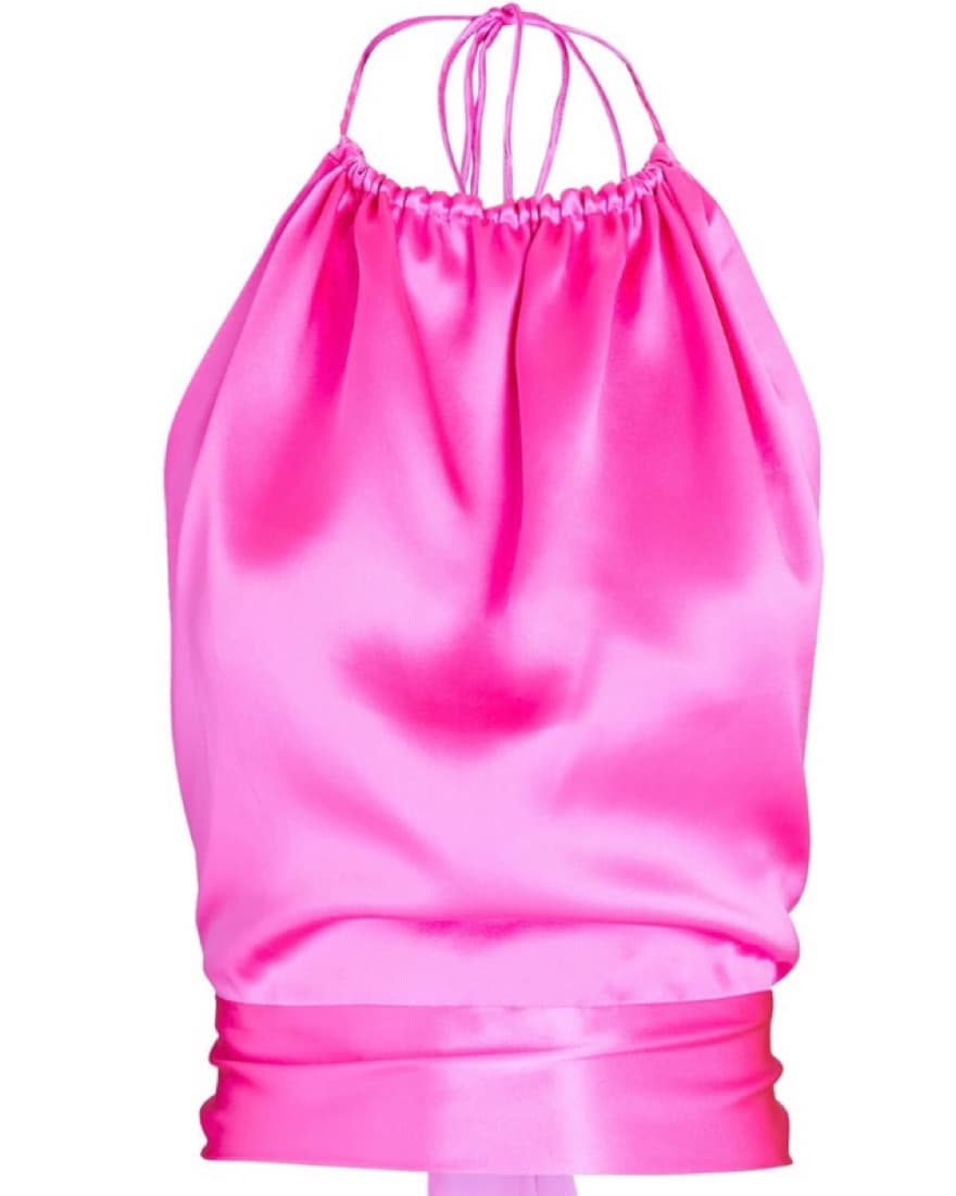 Fuschia Pink Silk Halter Top  - Image 2