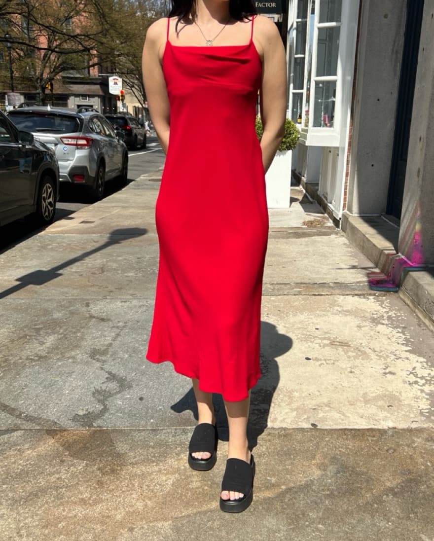 Vintage Red Cowl Neck Midi Dress - Image 1