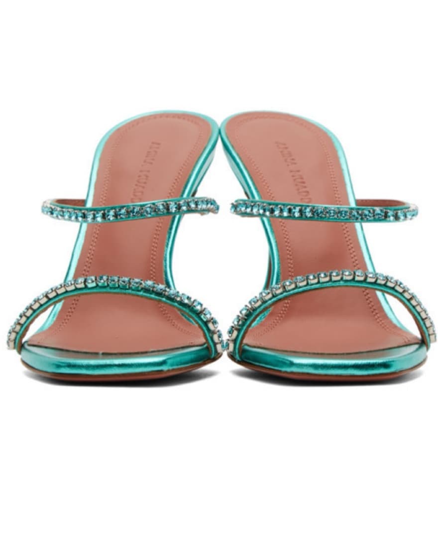 Amina Muaddi Blue Metallic Gilda Heels - Image 2