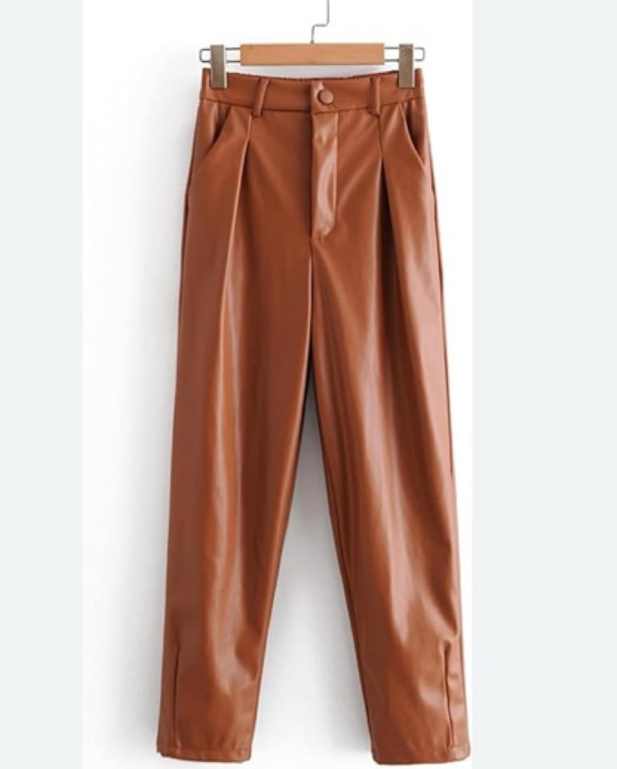 Faux Leather Tan Brown Tailored Pants  - Image 1