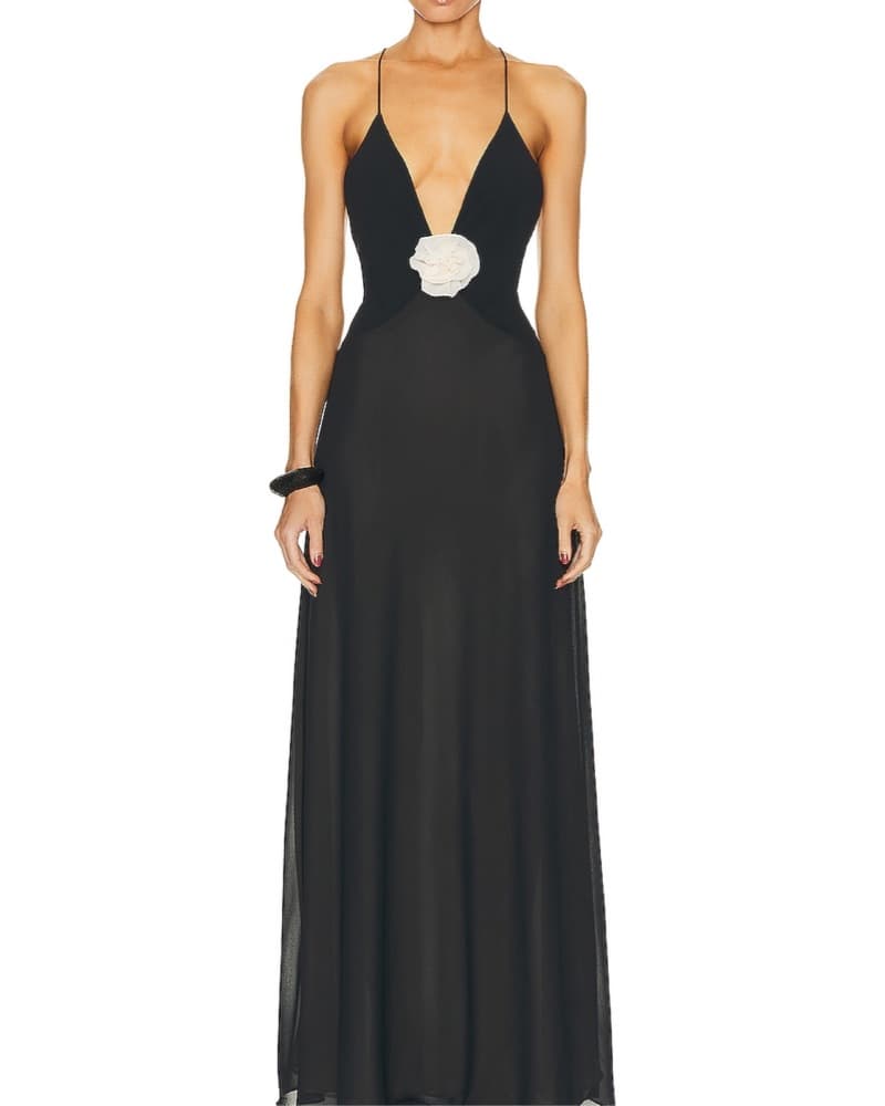 Helsa Sheer Deep V Long Slip Dress - Image 4
