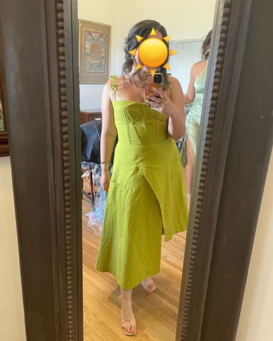 AQUA 7EVEN Linen Corset Dress In Green - Image 4