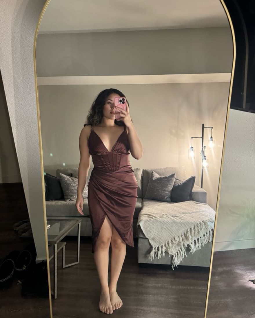 Brown Corset Satin Dress - Image 2