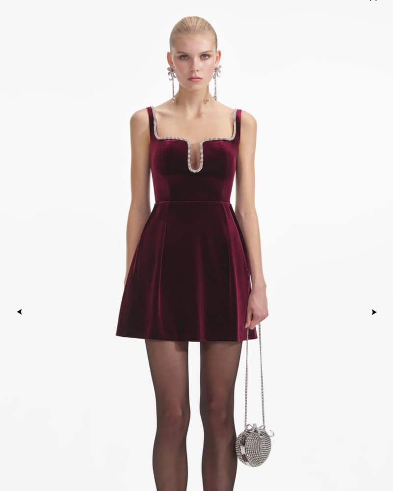 Self Portrait Velvet Burgundy Mini Dress - Image 1