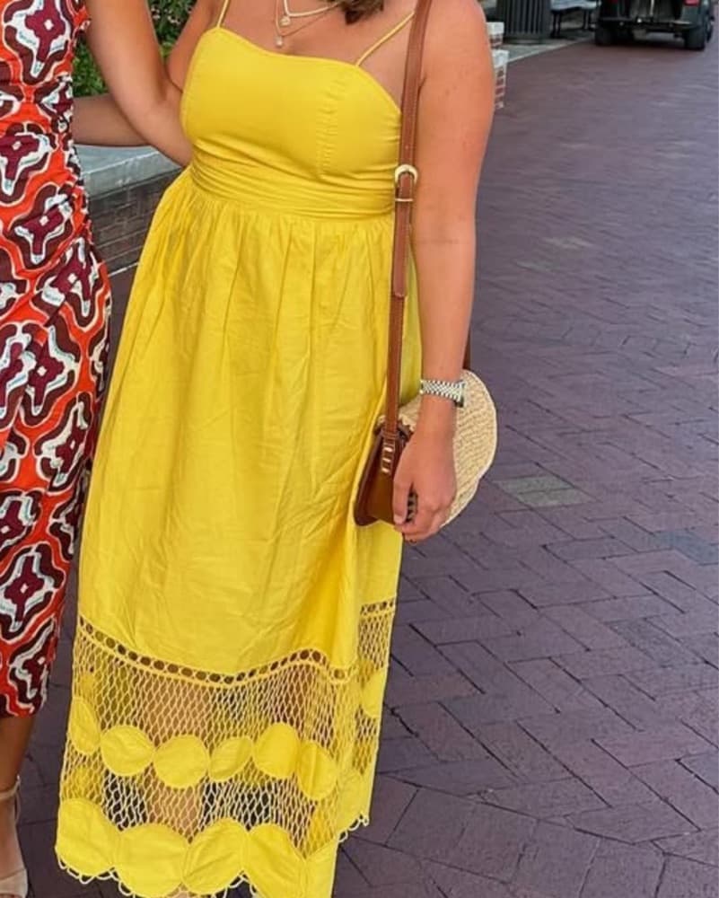 Mango Yellow Embroidered Panel Dress - Image 3